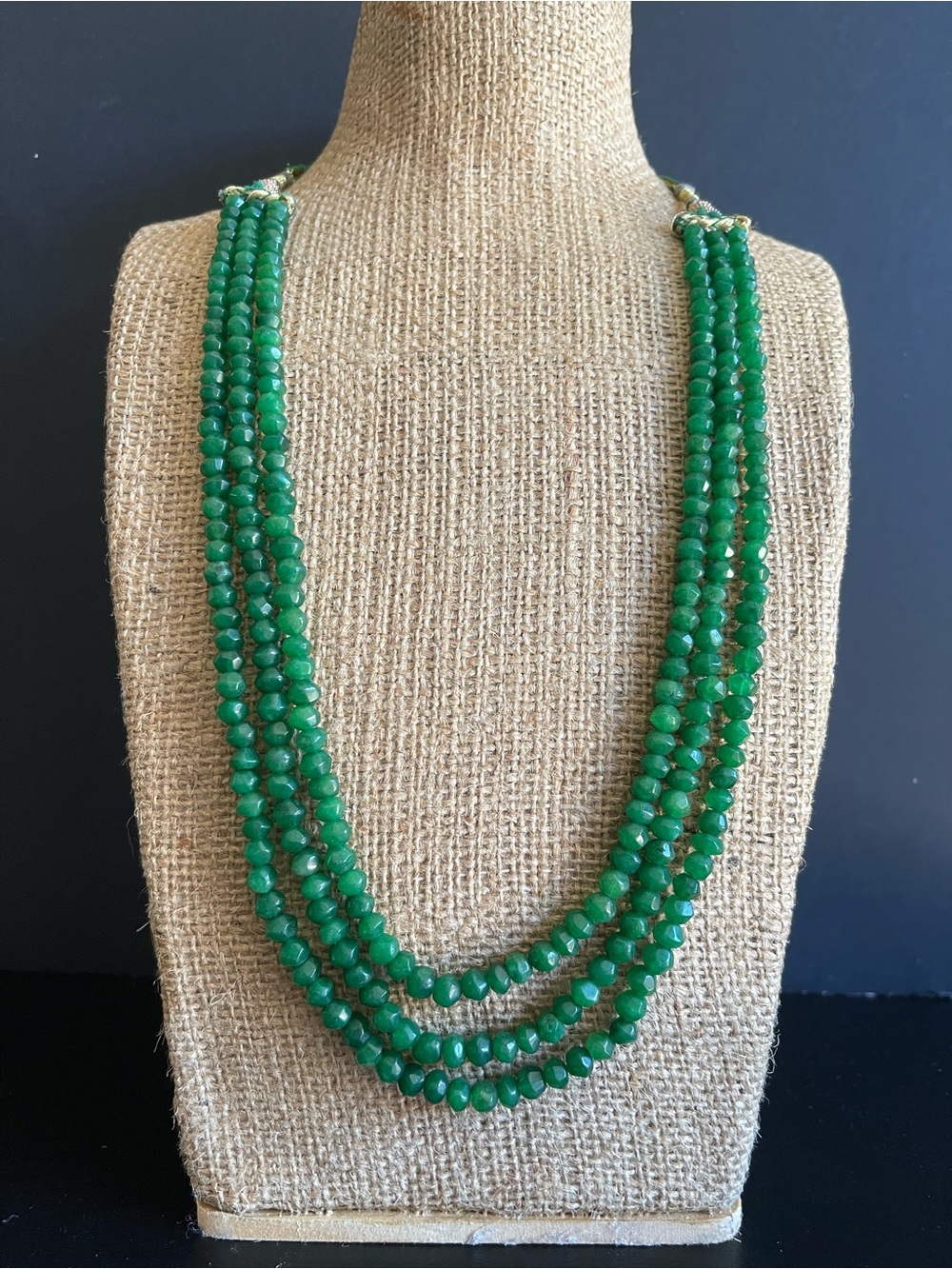 Elegant faceted Green onyx Beaded Layered Necklace .
